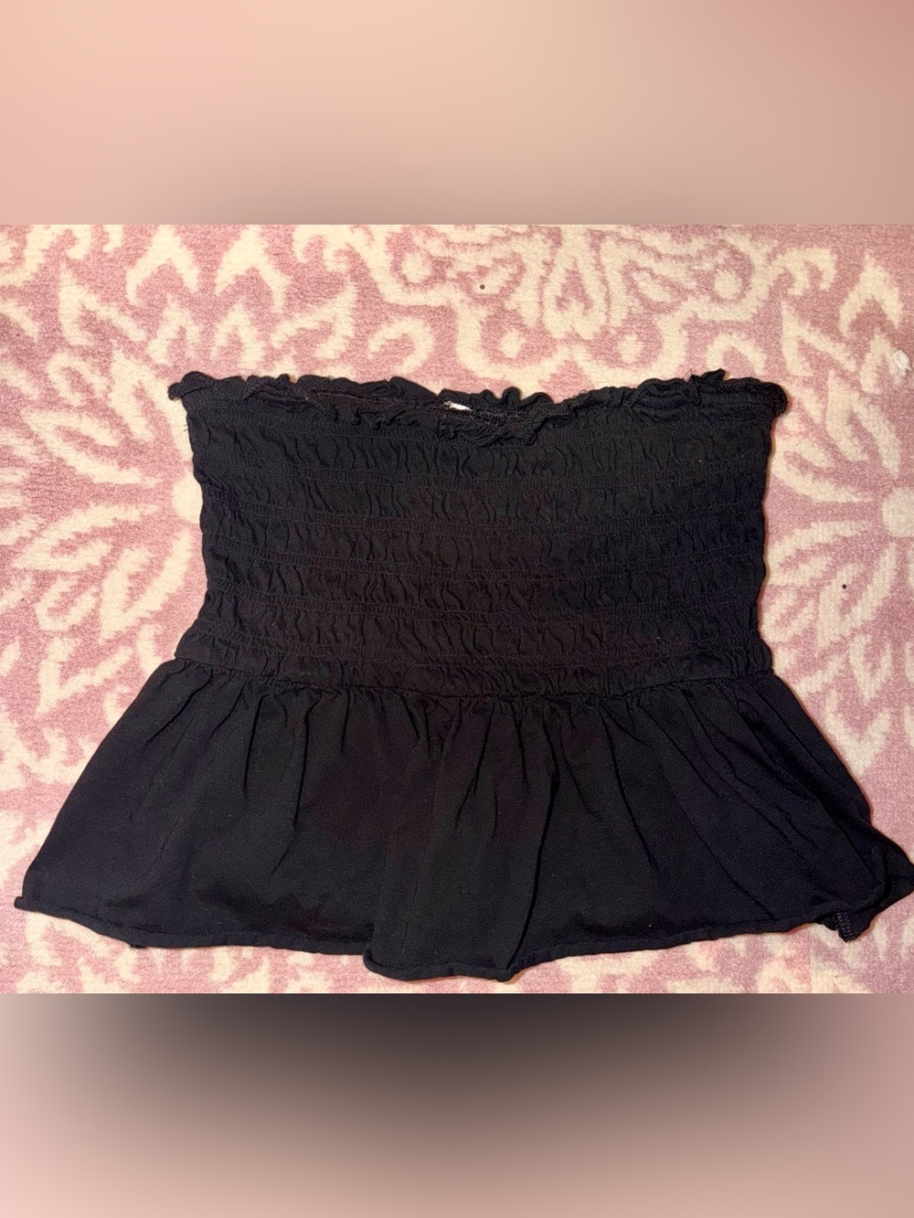American Eagle Black Strapless Smocked Peplum Tube Top